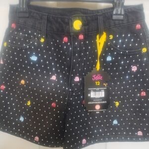 Justice Black Jacket And Denim Shorts with Yellow Pac-Man Accents